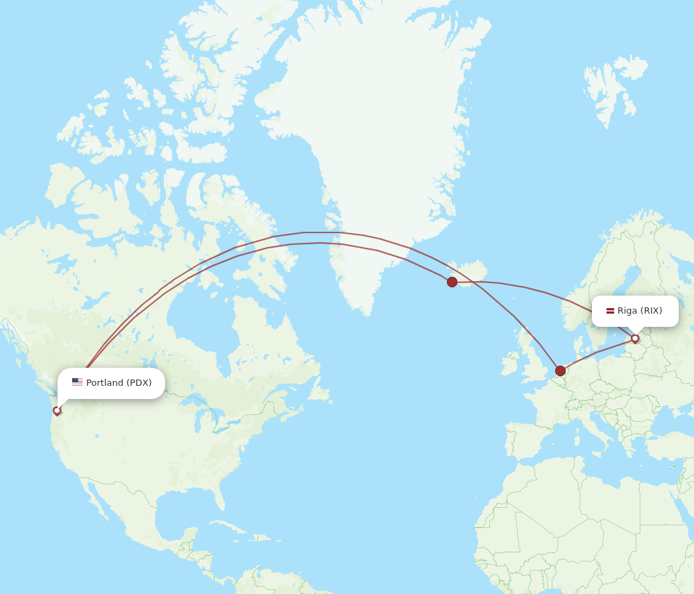 RIX to PDX flights and routes map