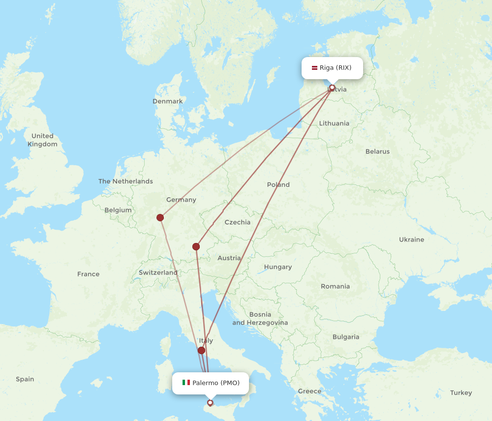 RIX to PMO flights and routes map