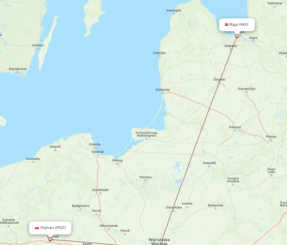 RIX to POZ flights and routes map