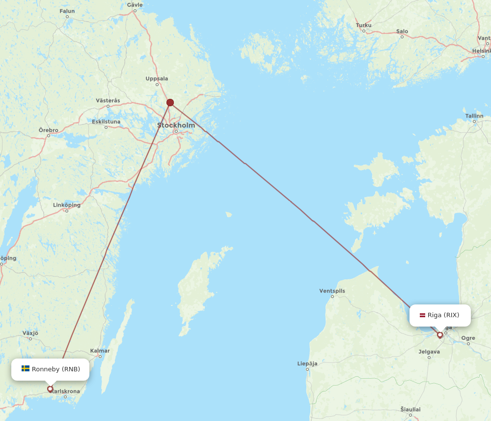 RIX to RNB flights and routes map