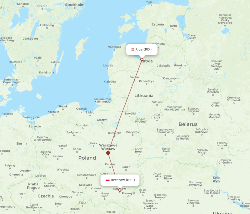RIX to RZE flights and routes map