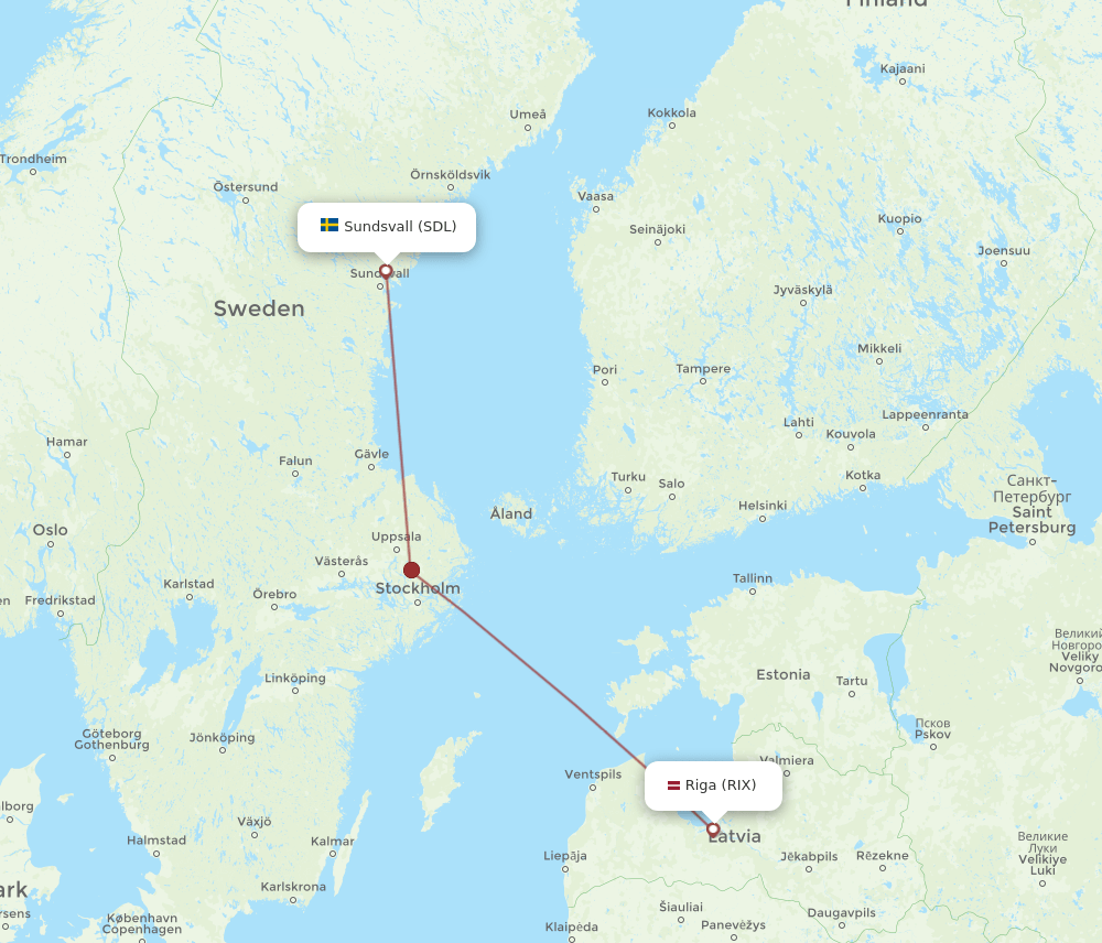 RIX to SDL flights and routes map