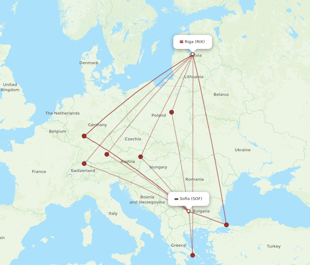 RIX-SOF flight routes