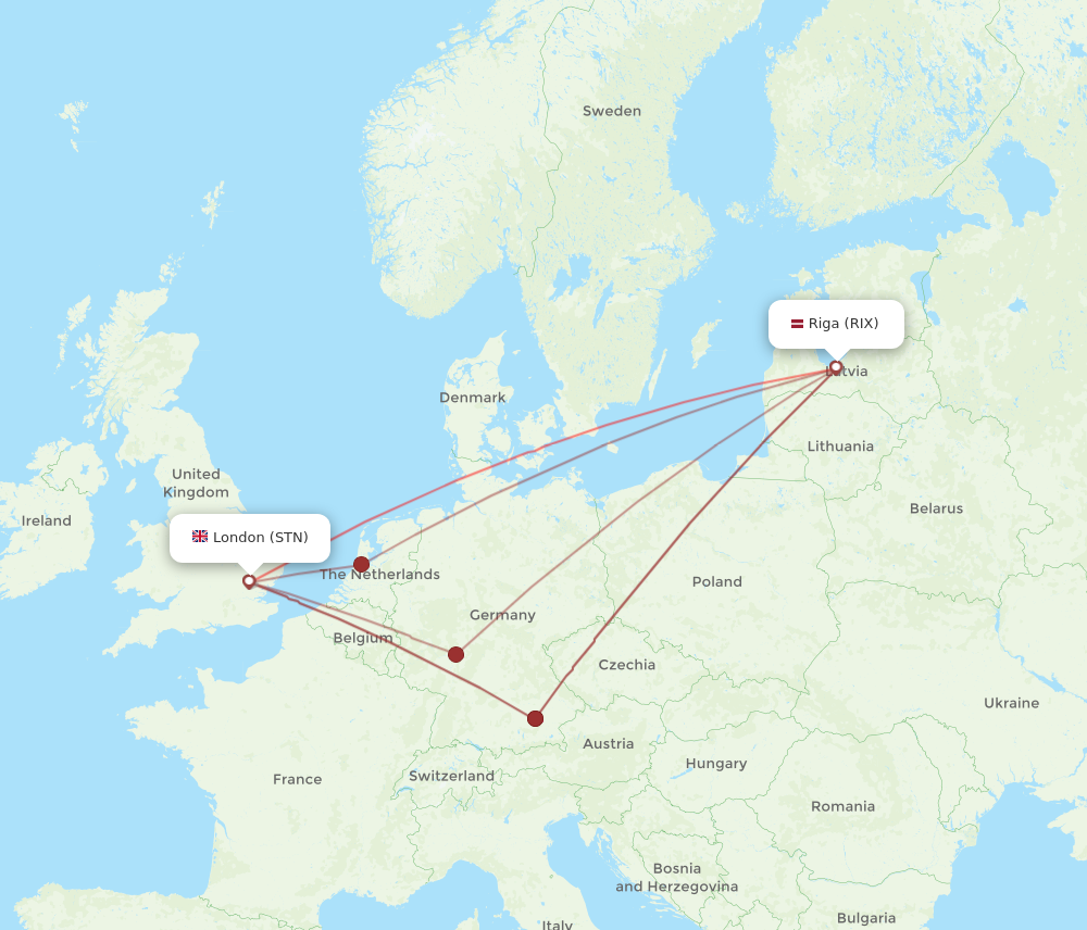 RIX to STN flights and routes map