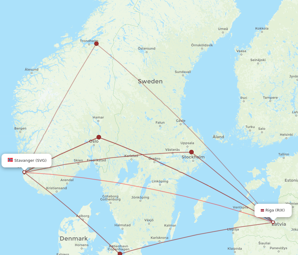 RIX to SVG flights and routes map