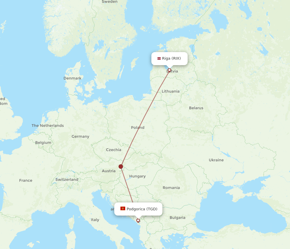 RIX to TGD flights and routes map