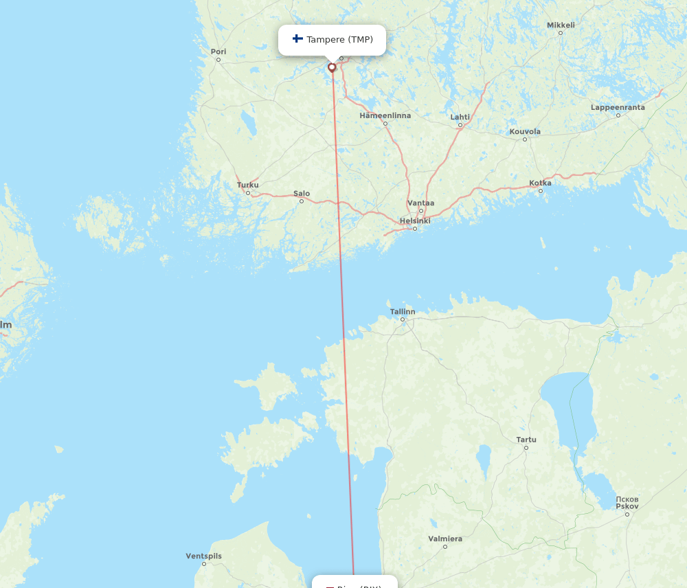 Riga - Tampere route map and flight paths