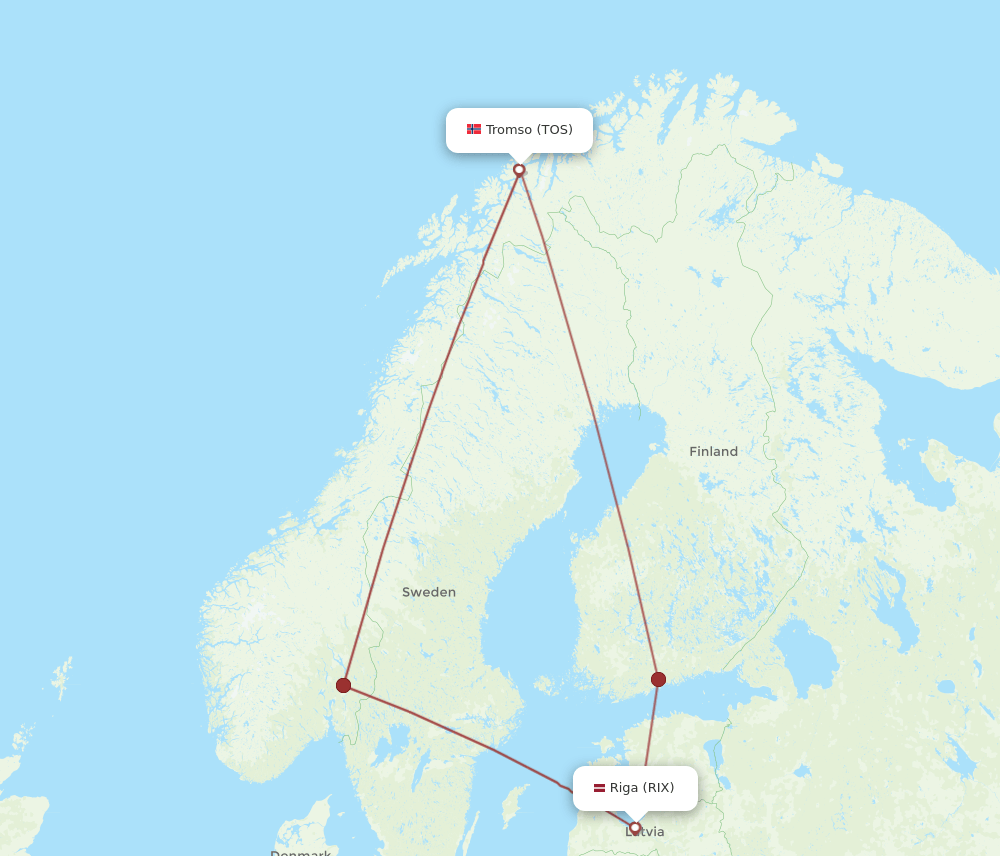 RIX to TOS flights and routes map