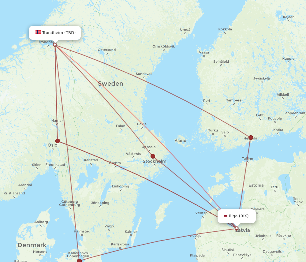 RIX to TRD flights and routes map