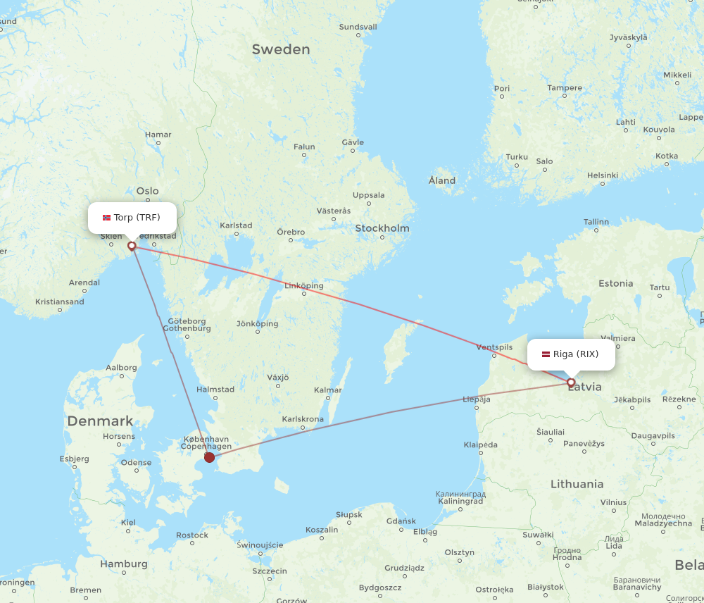 RIX to TRF flights and routes map