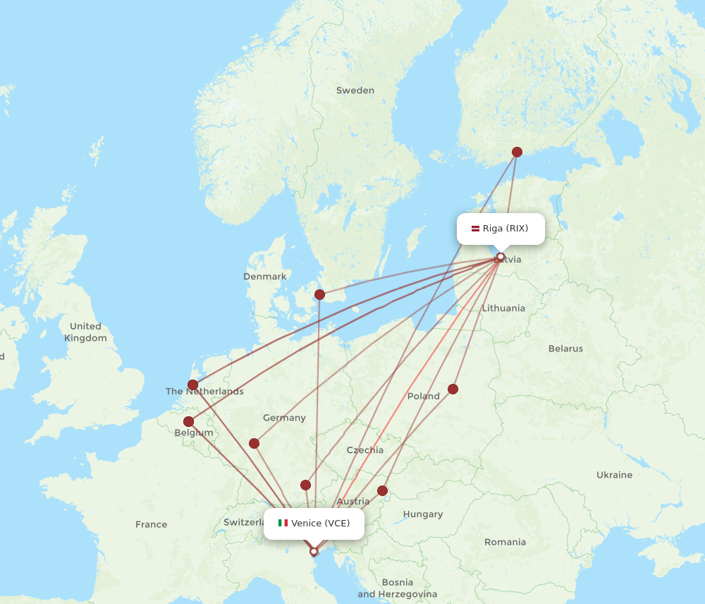 RIX to VCE flights and routes map