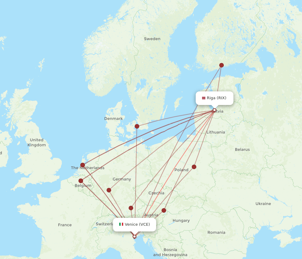 RIX to VCE flights and routes map