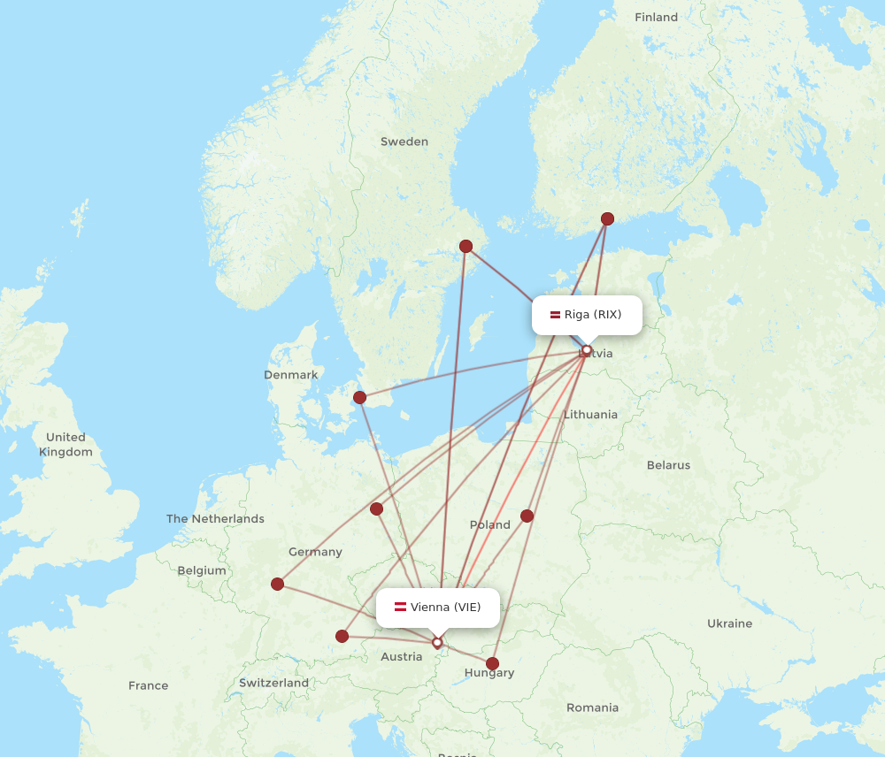 RIX to VIE flights and routes map