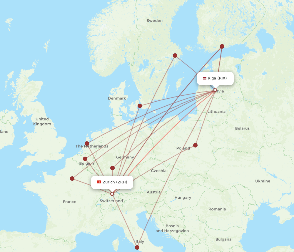 RIX to ZRH flights and routes map