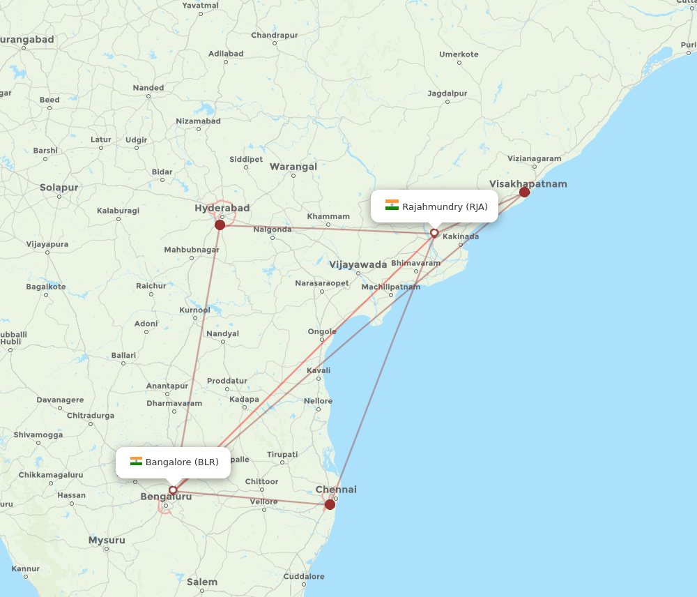 RJA-BLR flight routes