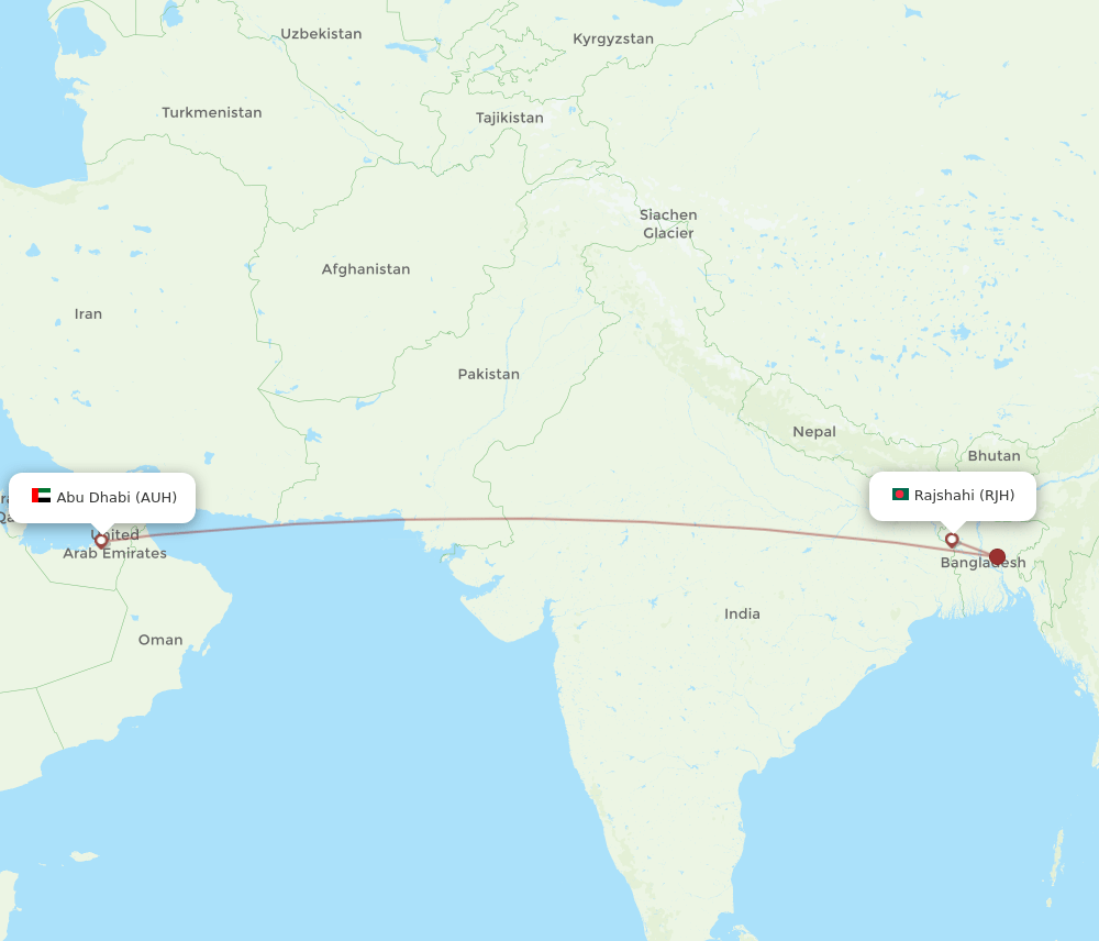 RJH to AUH flights and routes map