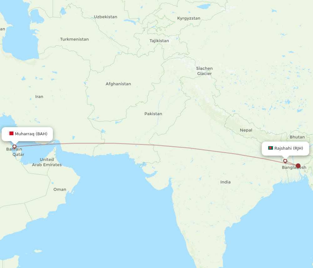 Bahrain - Rajshahi route map and flight paths