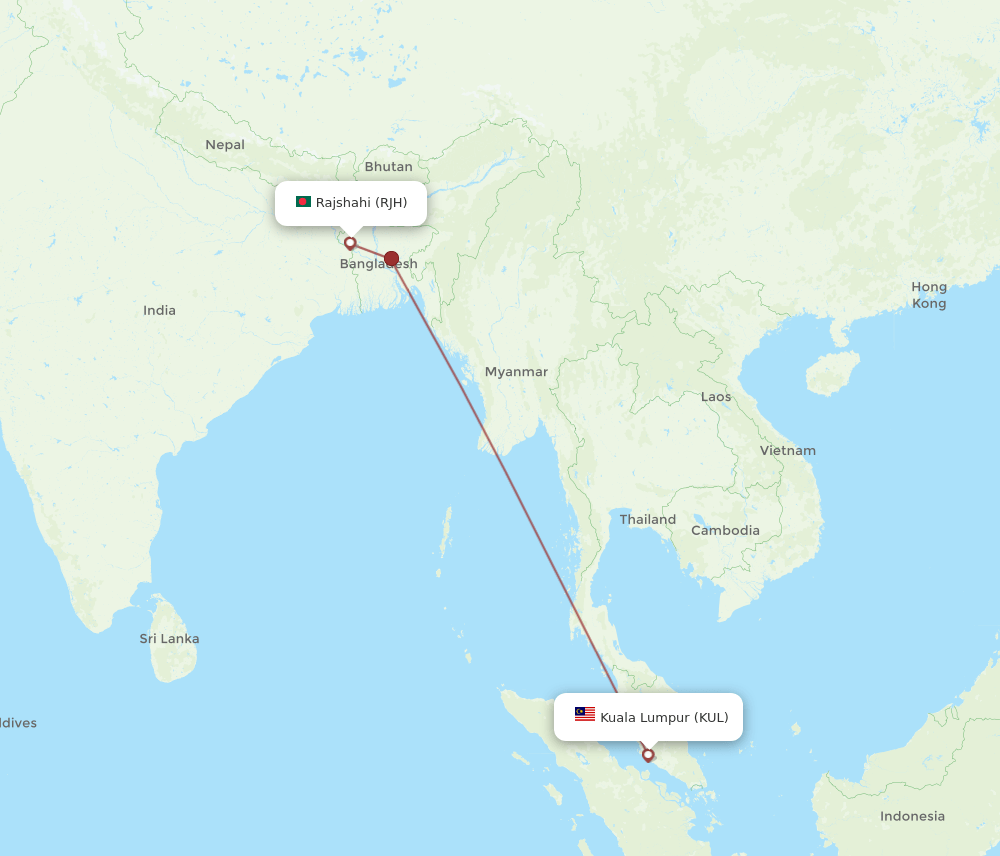 RJH-KUL flight routes
