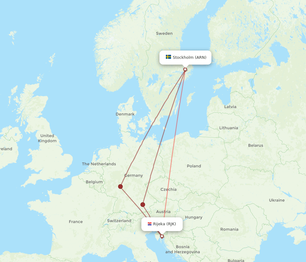 RJK-ARN flight routes