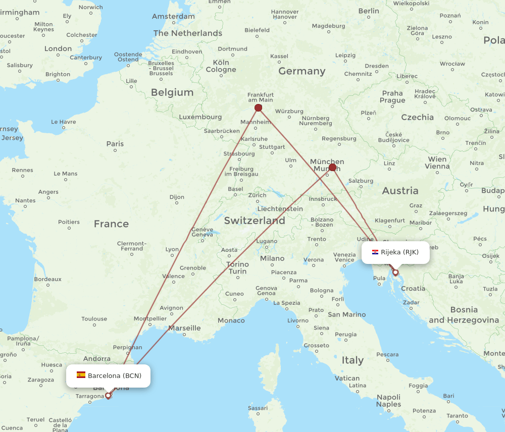 RJK-BCN flight routes
