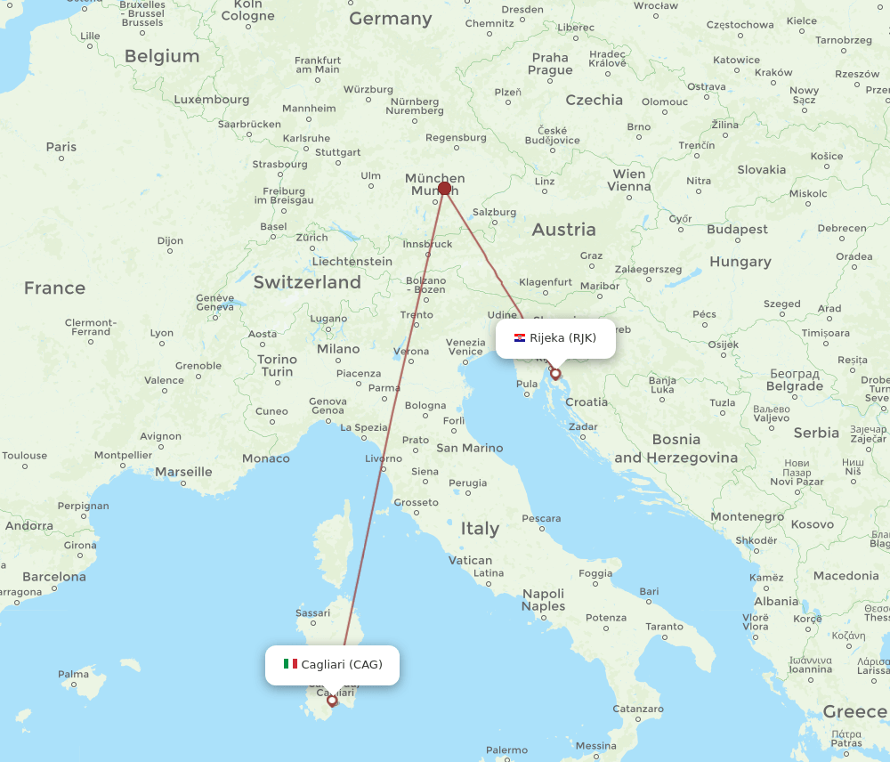 RJK-CAG flight routes