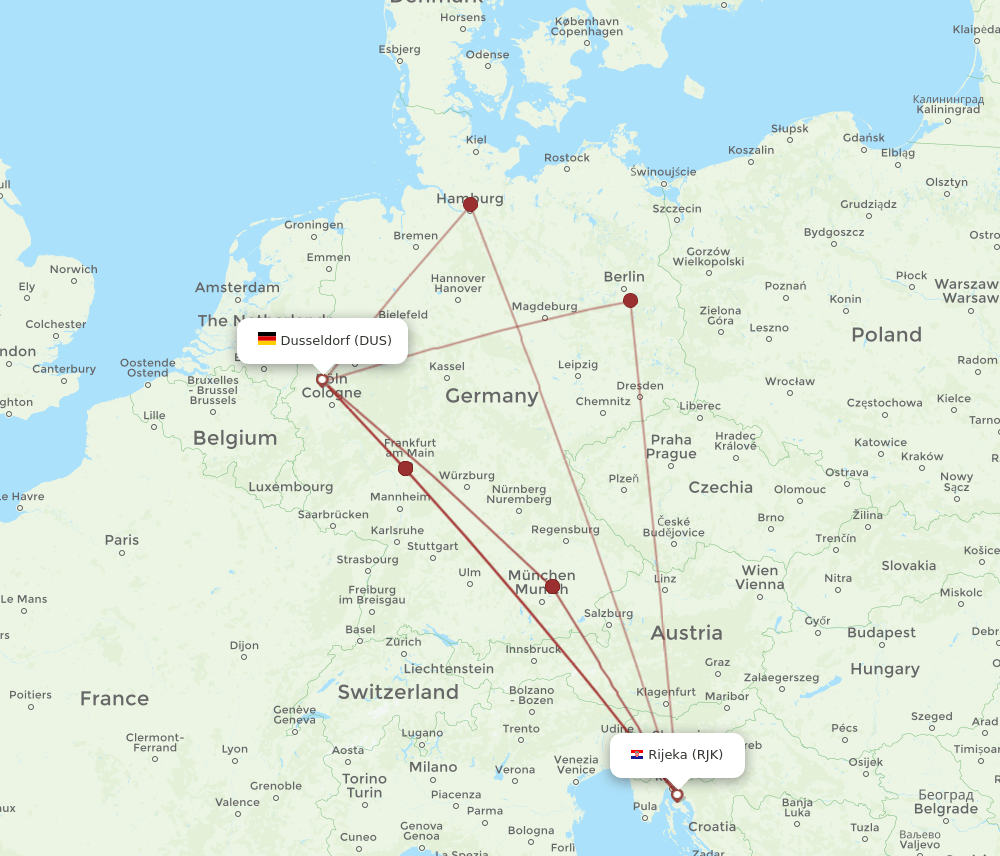 RJK-DUS flight routes