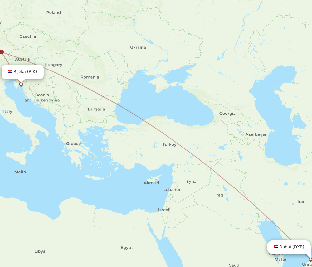 Dubai - Rijeka route map and flight paths