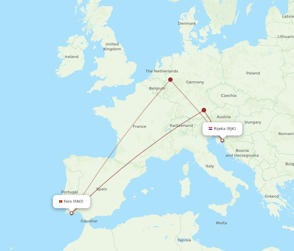 Faro - Rijeka route map and flight paths