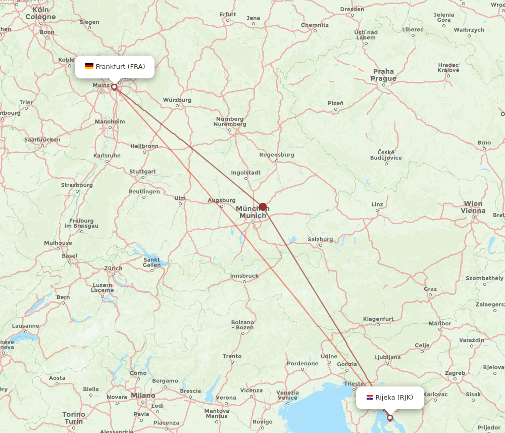 RJK to FRA flights and routes map