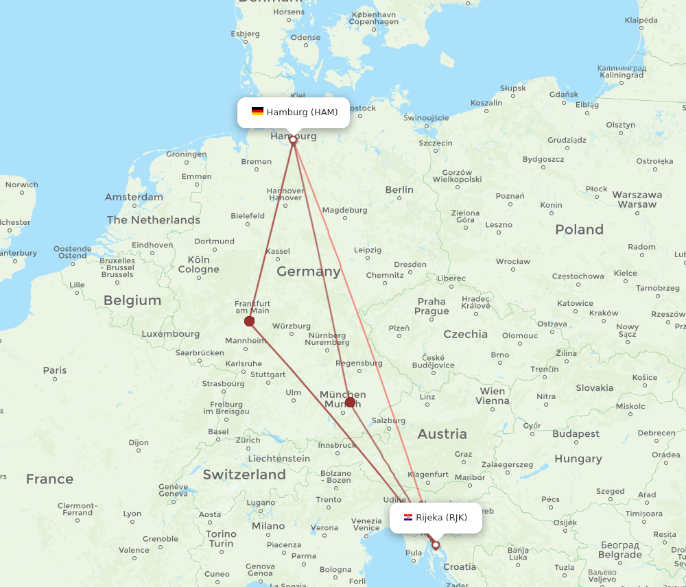 RJK-HAM flight routes
