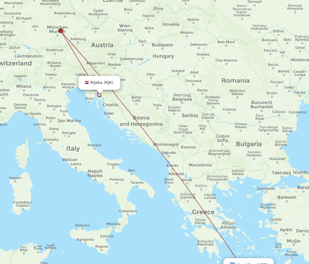 RJK to HER flights and routes map