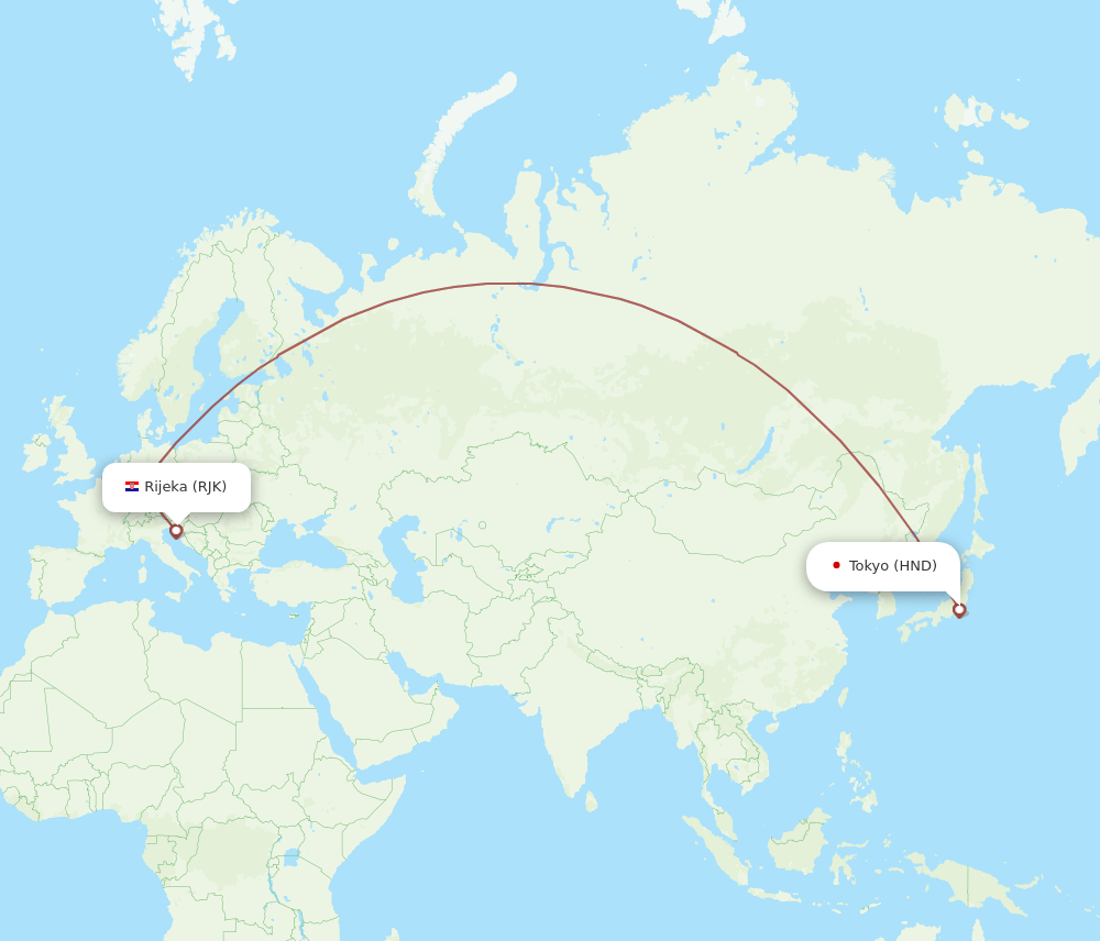 Tokyo - Rijeka route map and flight paths