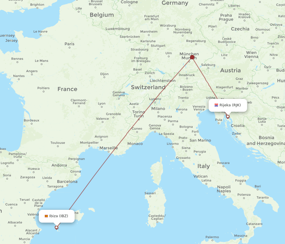 RJK to IBZ flights and routes map