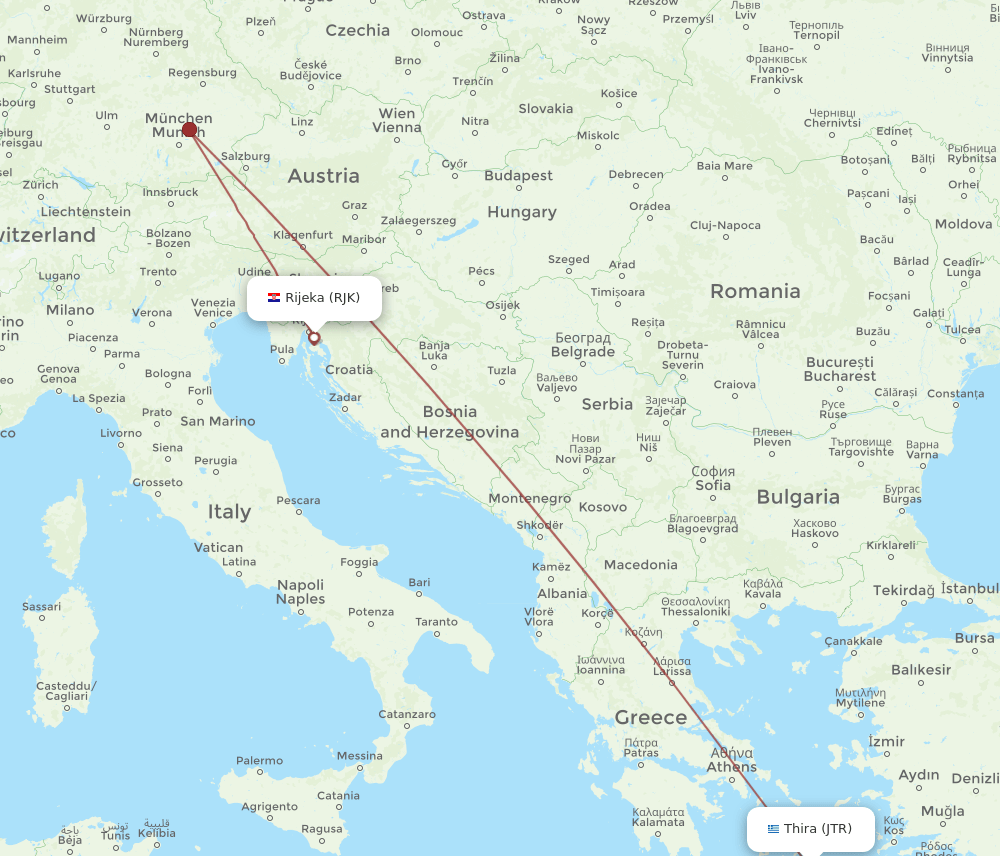 RJK to JTR flights and routes map