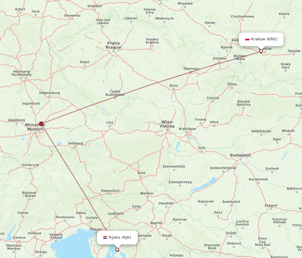 RJK-KRK flight routes