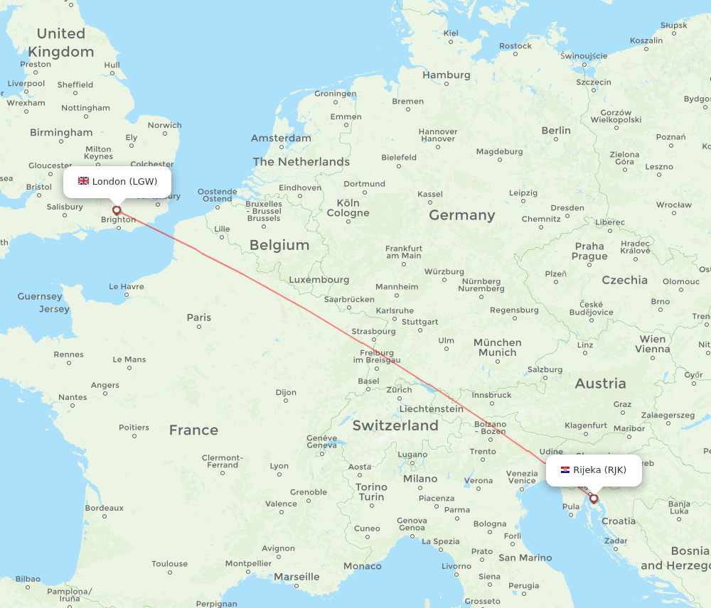 RJK-LGW flight routes