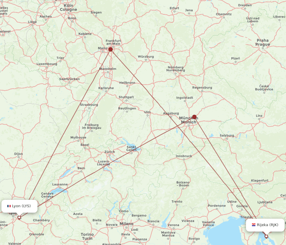 RJK-LYS flight routes
