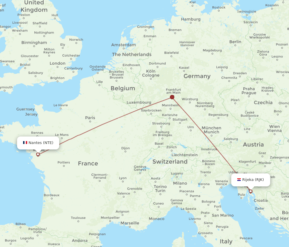 RJK-NTE flight routes