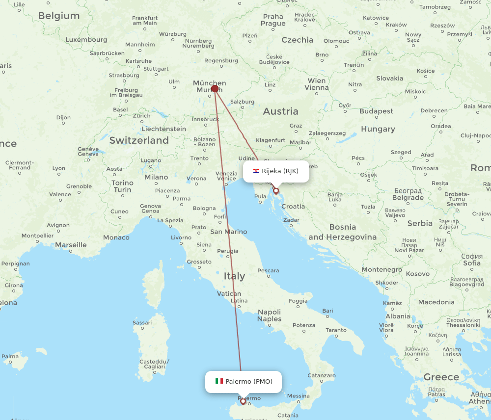 RJK-PMO flight routes