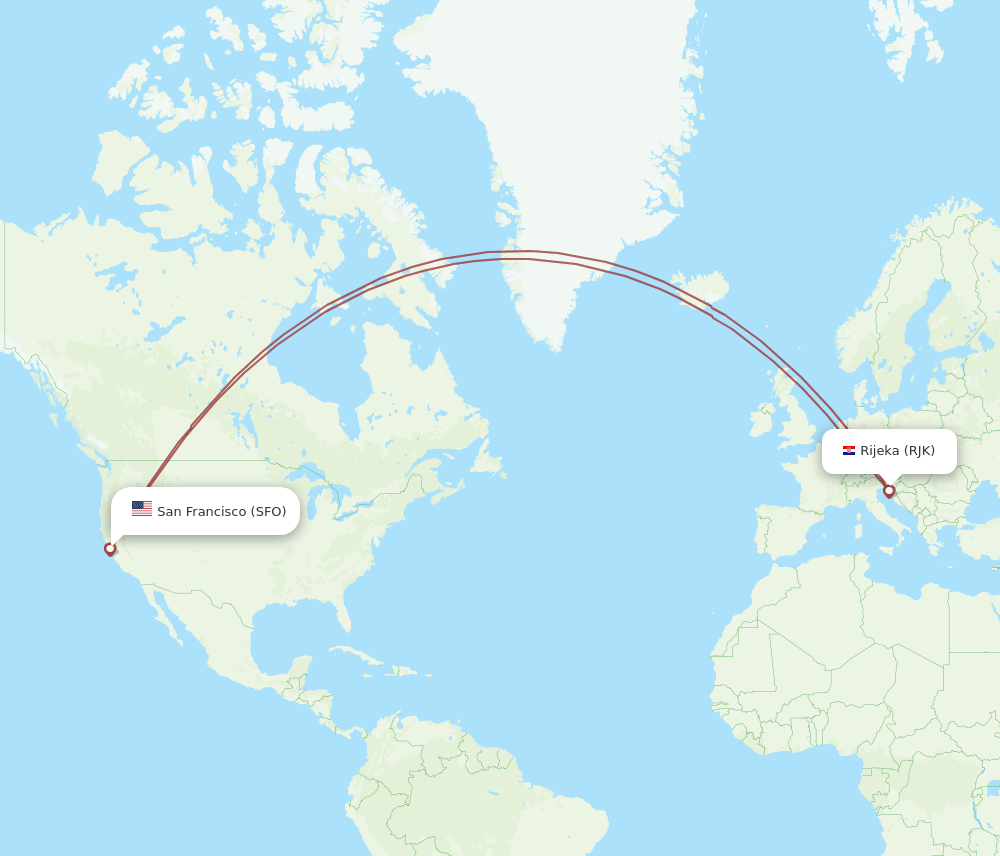 RJK-SFO flight routes
