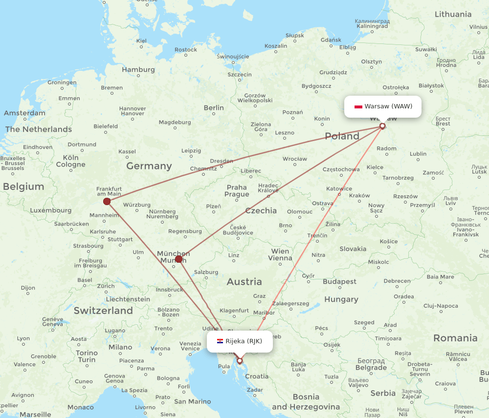 RJK-WAW flight routes