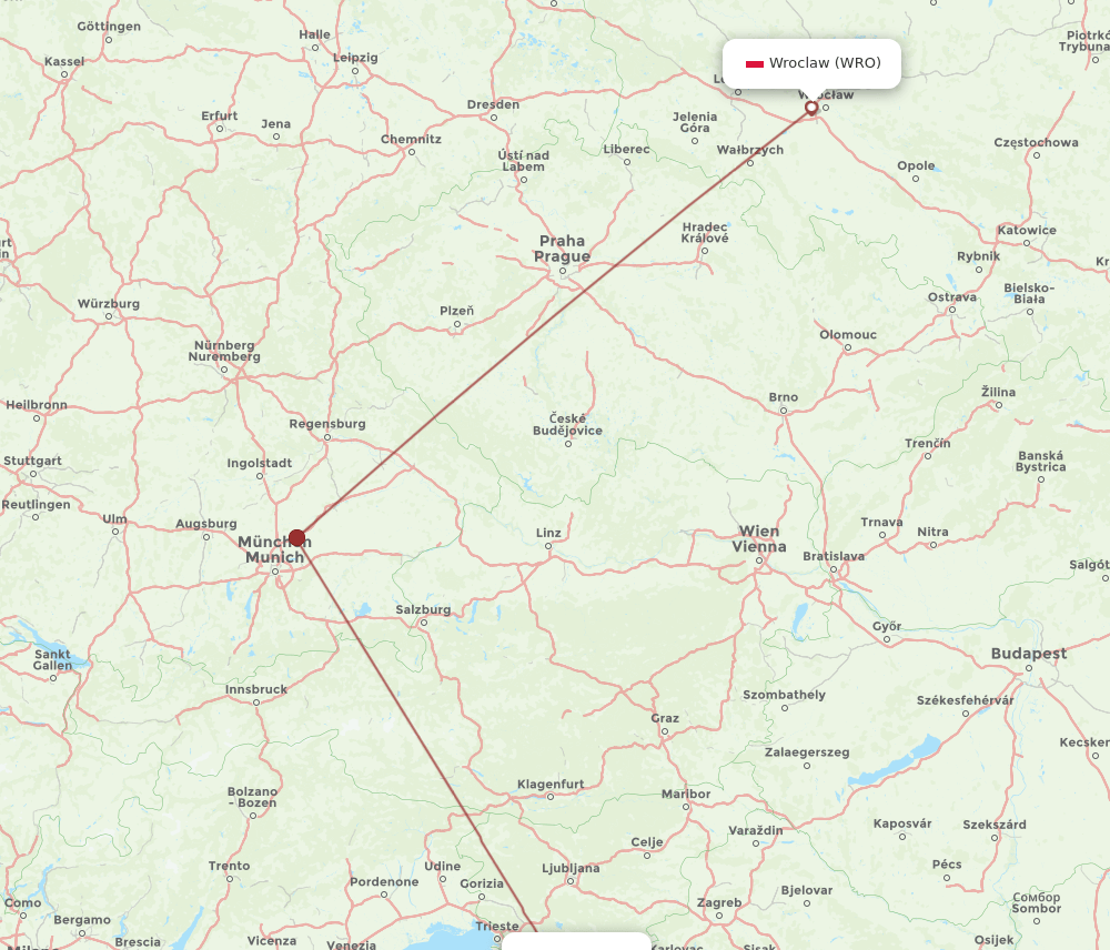 RJK-WRO flight routes