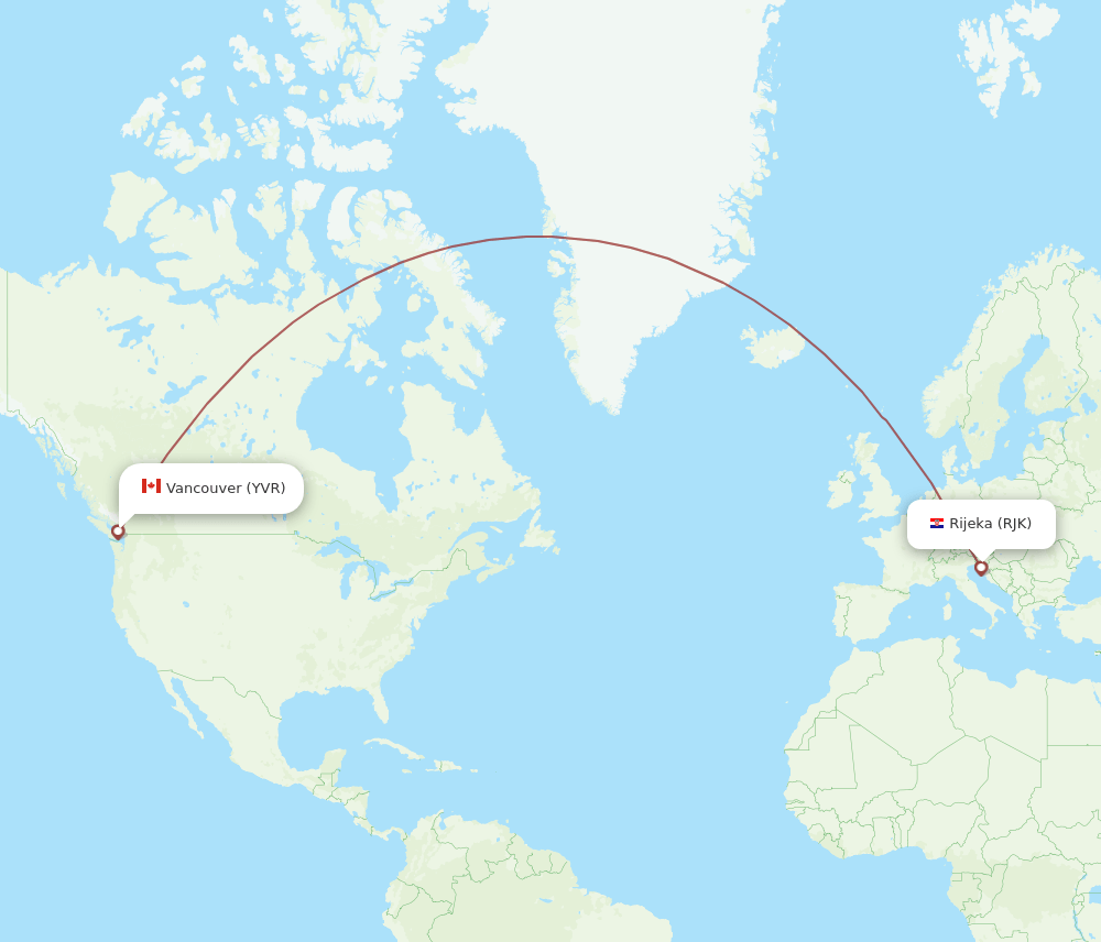 RJK-YVR flight routes