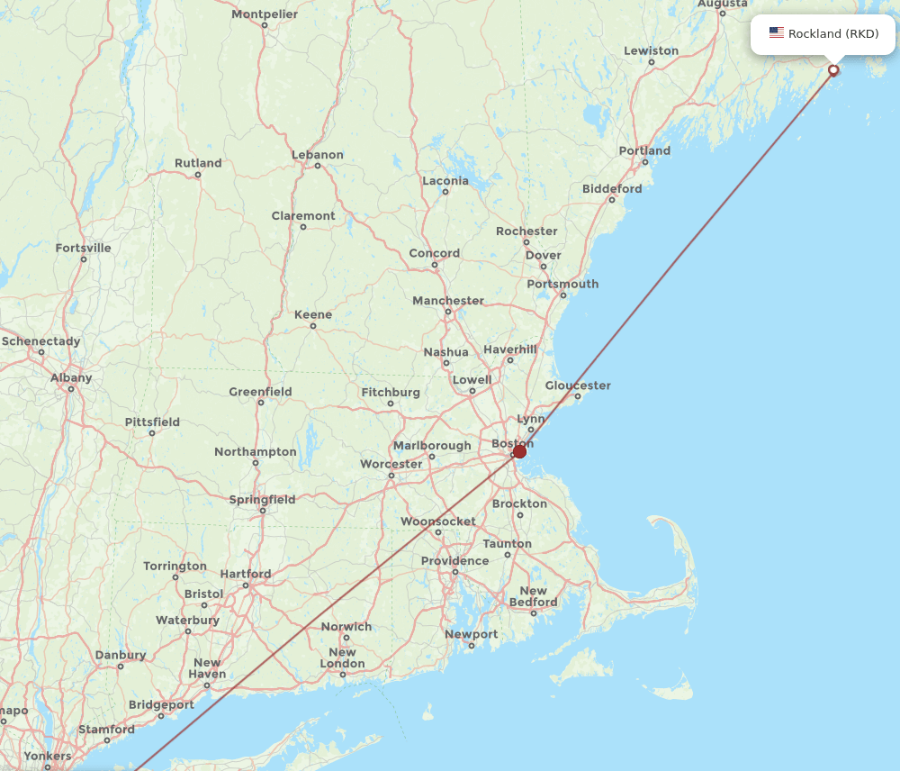 RKD to JFK flights and routes map