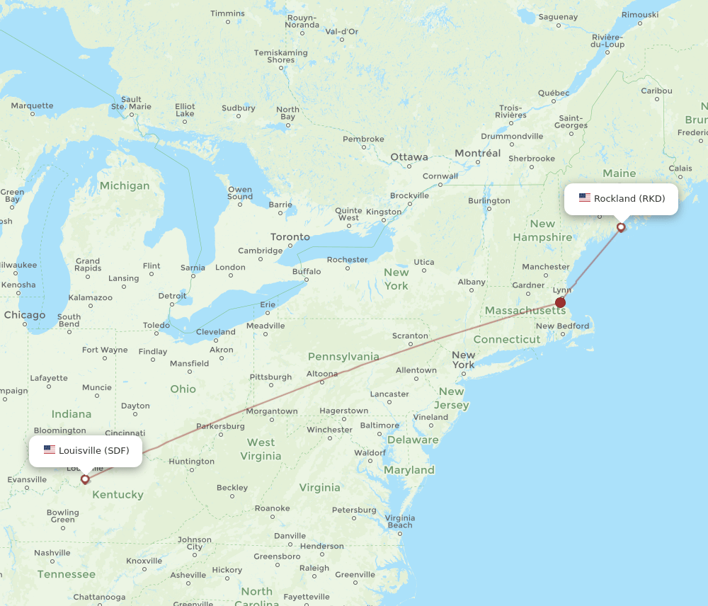 Louisville - Rockland route map and flight paths