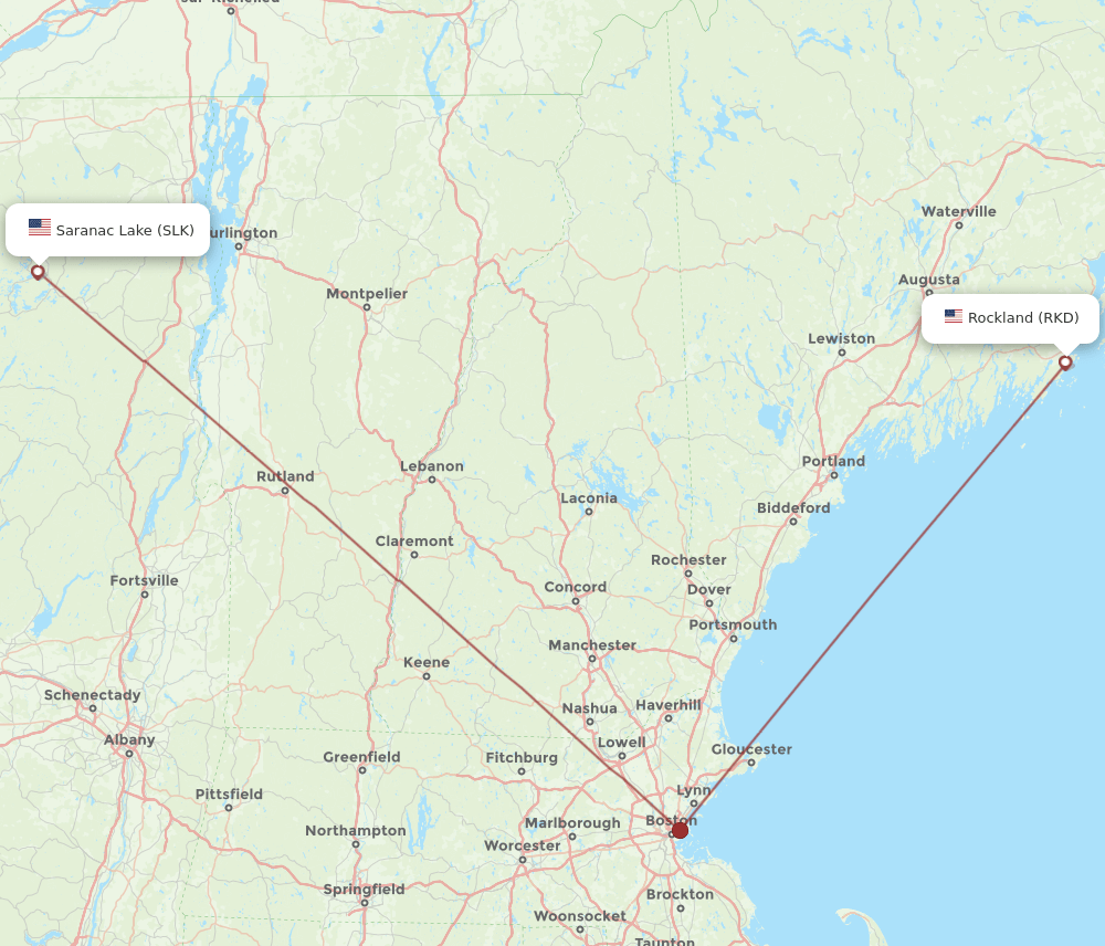 RKD to SLK flights and routes map