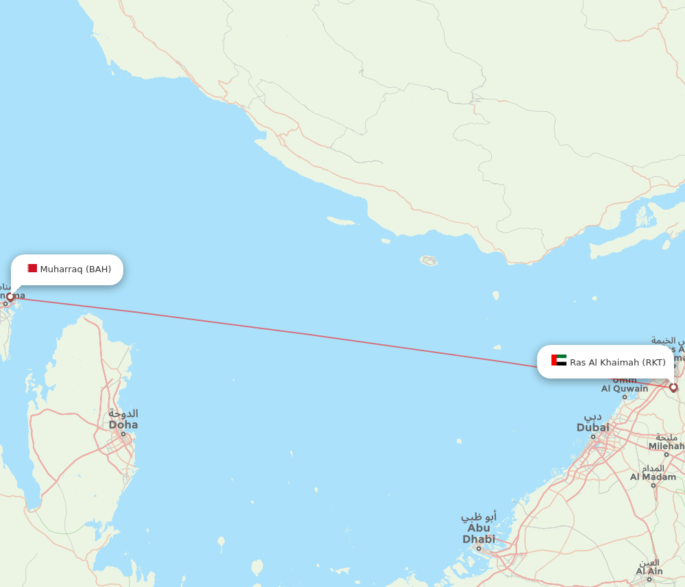 Ras al-Khaimah - Bahrain route map and flight paths