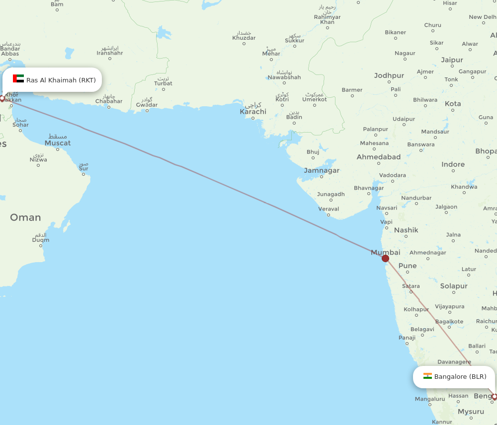 RKT to BLR flights and routes map
