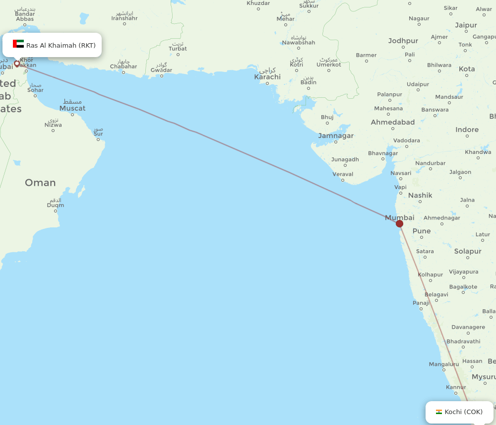 RKT to COK flights and routes map