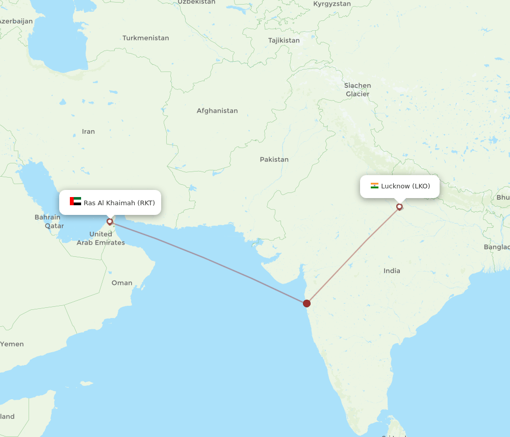 RKT to LKO flights and routes map